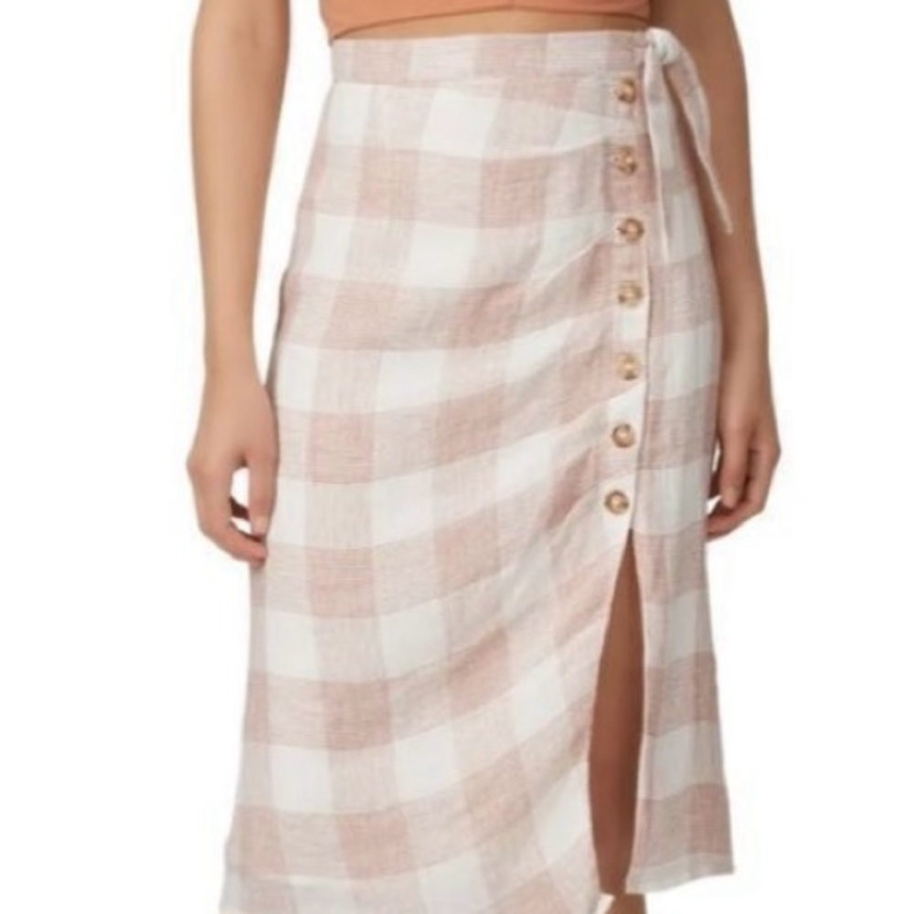 Heartloom Tan and White Wrap Midi Skirt